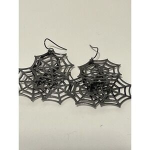 Gun Metal Spider Web Dangle‎ Earrings Goth Punk Emo Alternative Grunge Witchy